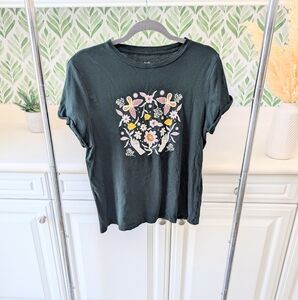 Dark Green Twik Floral Organic Cotton Graphic Tee Medium